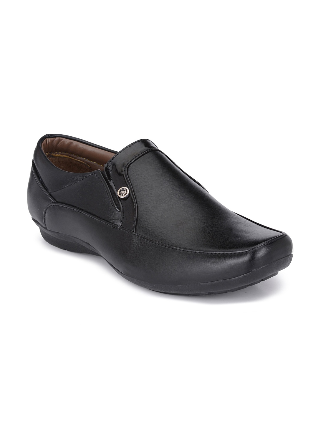 

John Karsun Men Black Solid Synthetic Leather Formal Slip-On Shoes