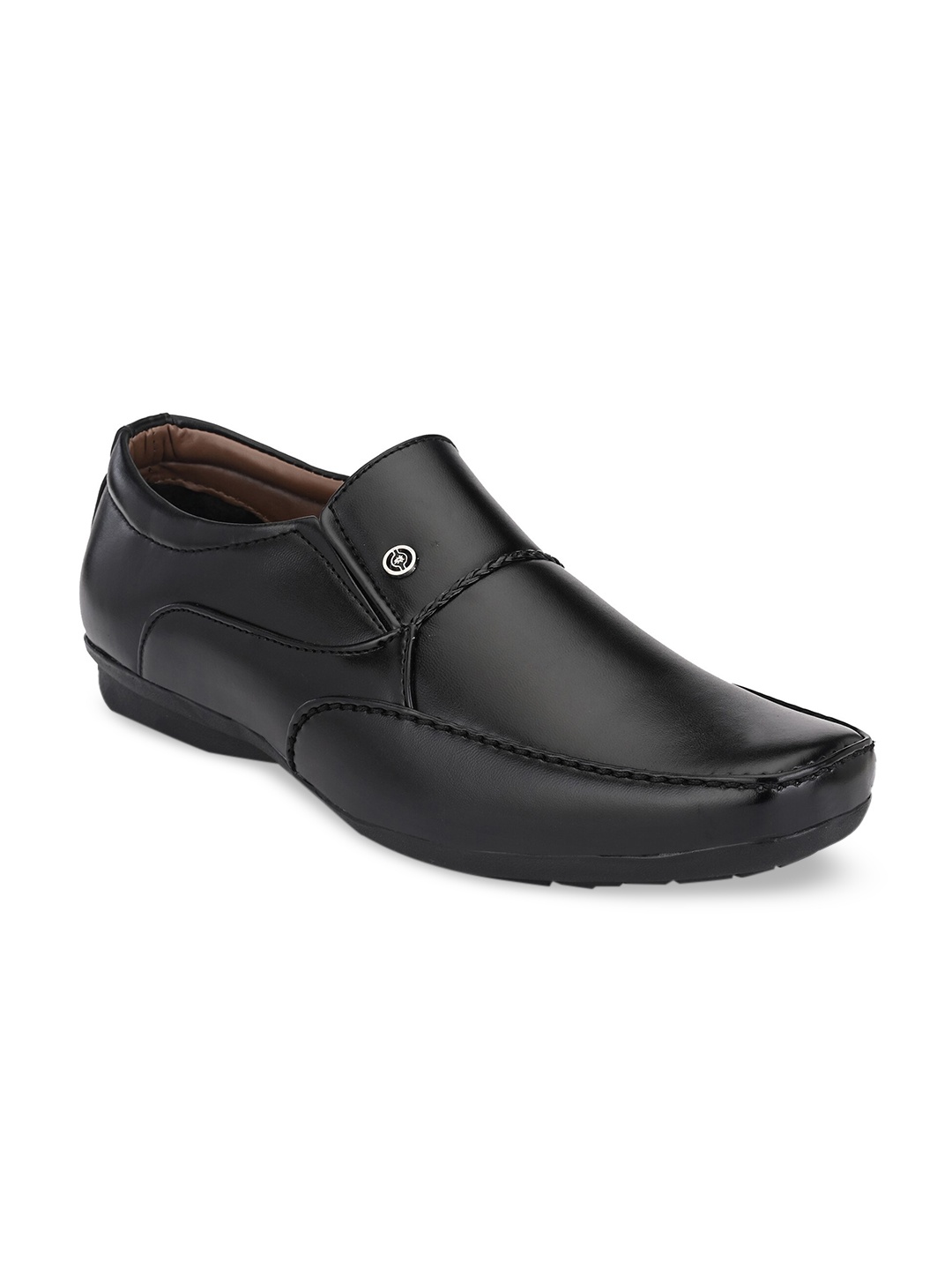 

John Karsun Men Black Textured Formal Slip-On Shoes