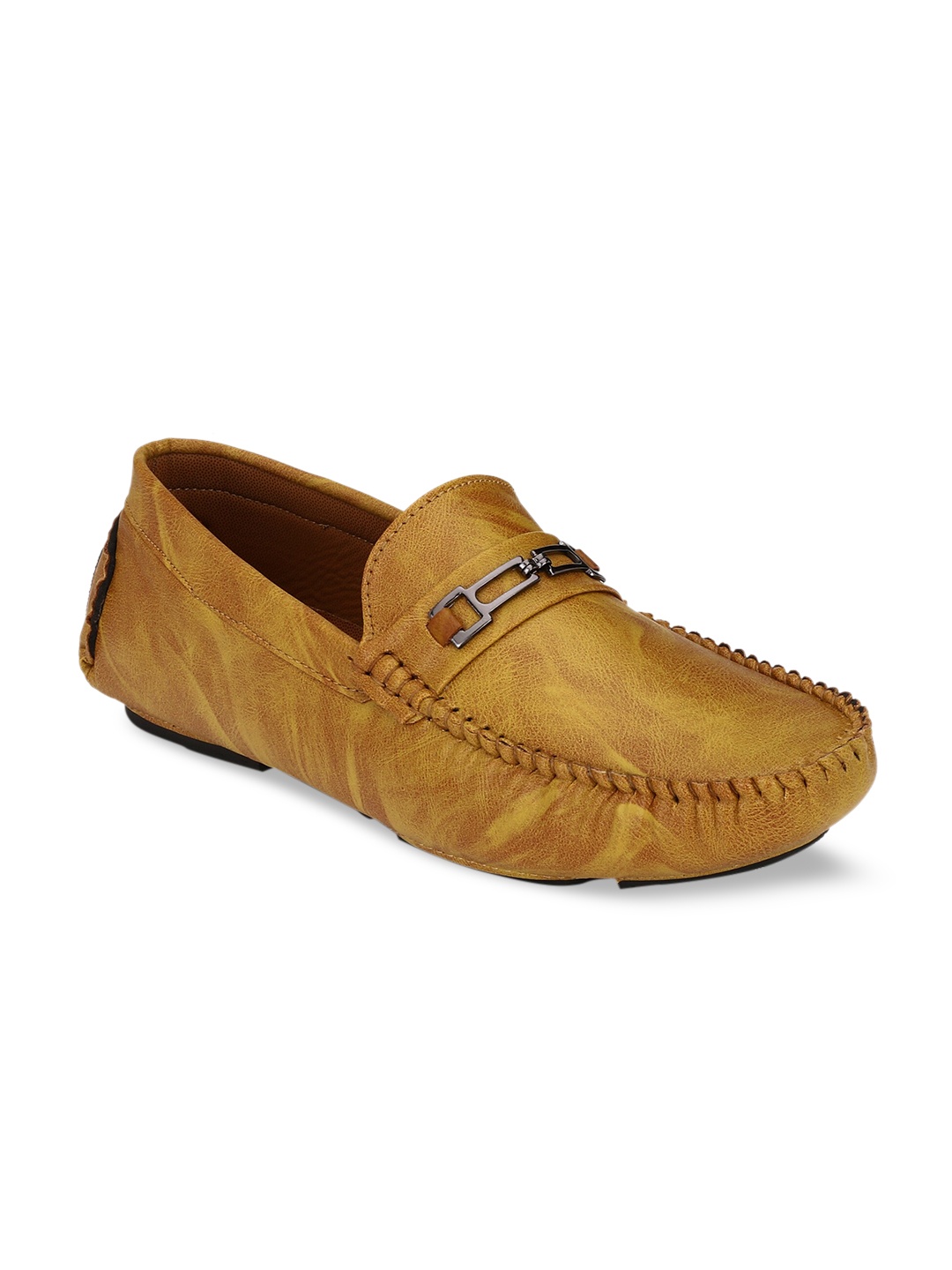 

John Karsun Men Beige Textured Synthetic Leather Loafers