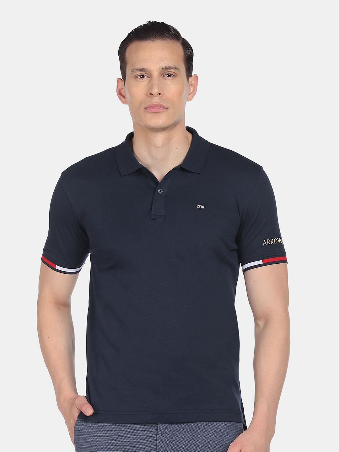 

Arrow Sport Men Blue Polo Collar Cotton T-shirt