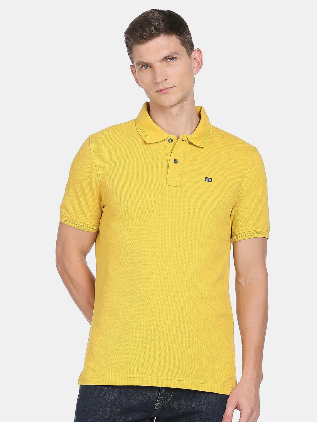 

Arrow Sport Men Yellow Polo Collar Cotton T-shirt