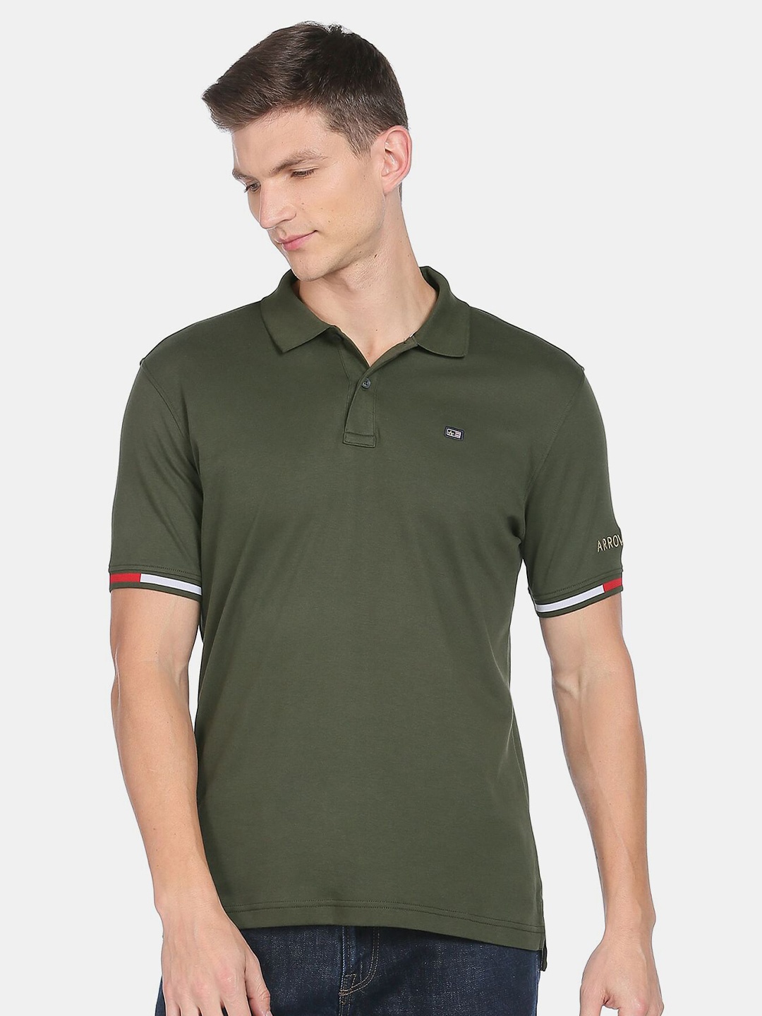 

Arrow Sport Men Green Solid Polo Collar T-shirt