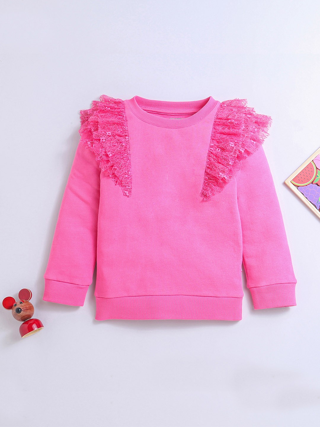 

Nino Bambino Girls Pink Solid Cotton Sweatshirt