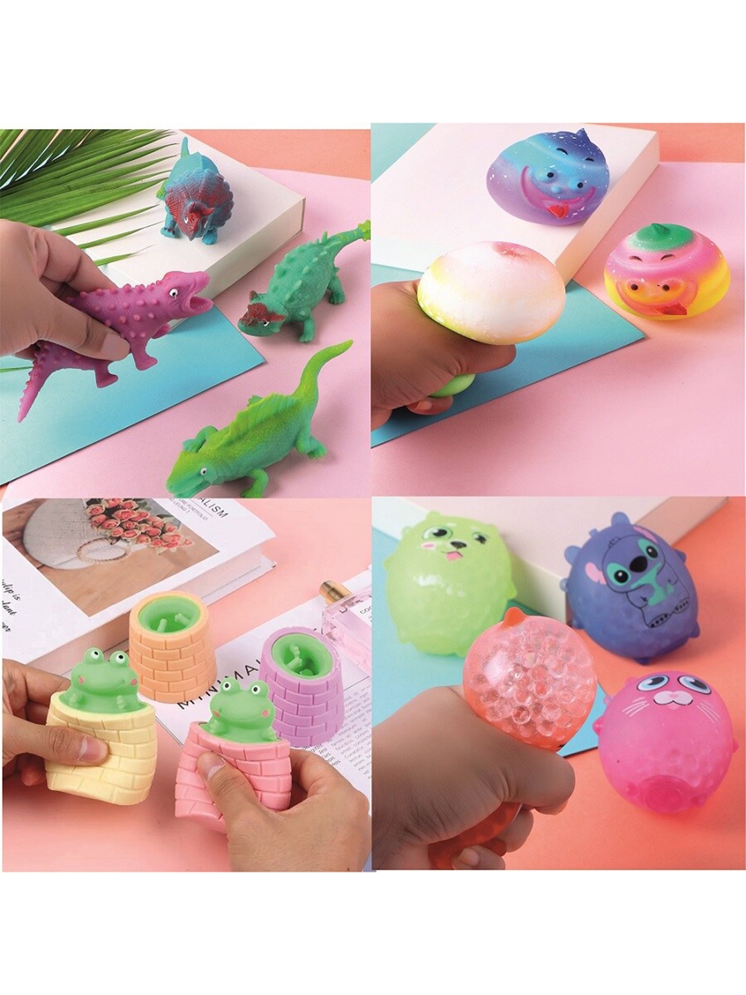 

CHOCOZONE Kids Pack Of 4 Squishy Animal Action Figures and Play Set, Blue