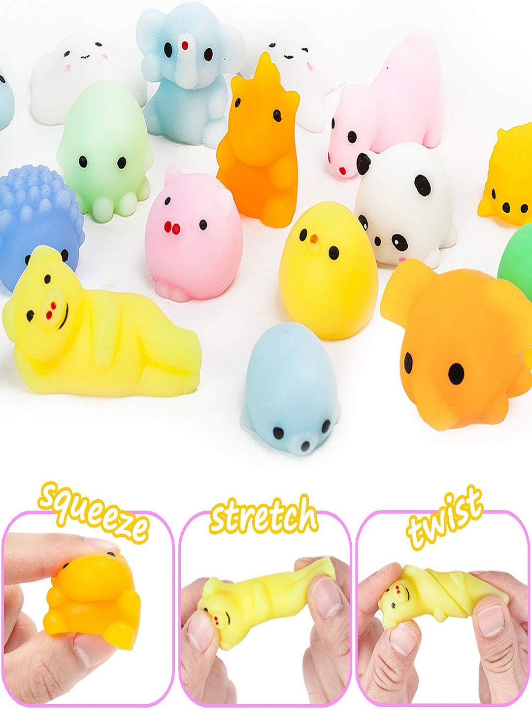 

CHOCOZONE Kids Set Of 25 Squishy Animal Action Figures And Play Set, Yellow