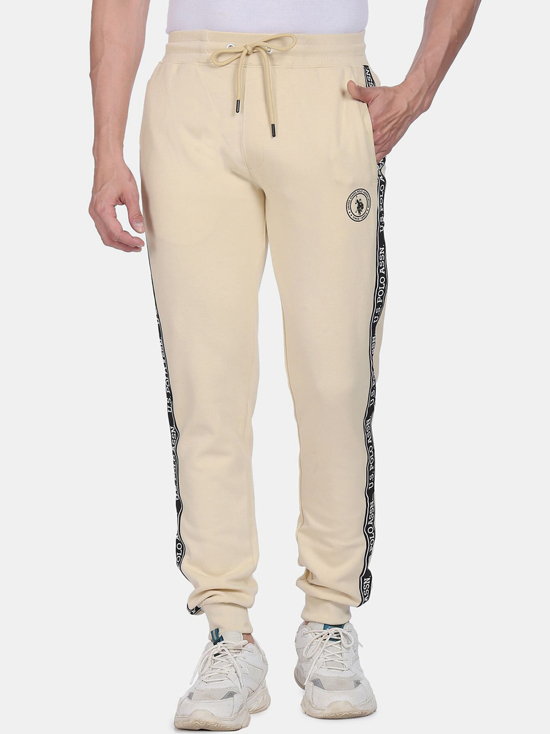 

U.S. Polo Assn. Men Beige Brand Logo Printed Regular Fit Joggers