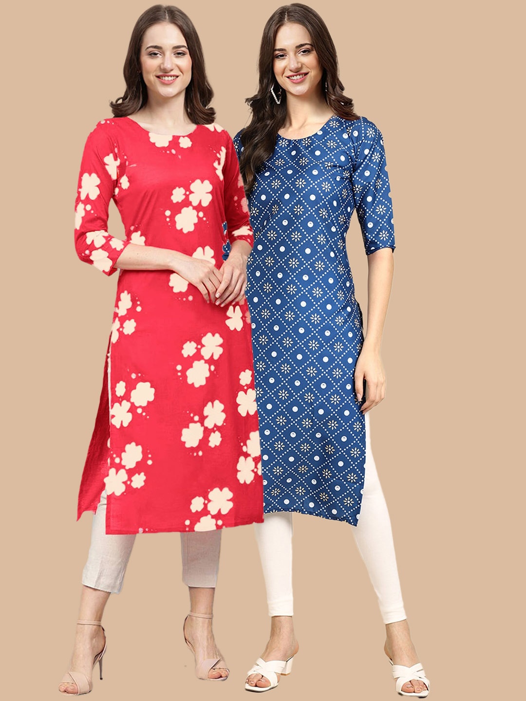 

7Threads Women Pack of 2 Crepe Kurta, Red