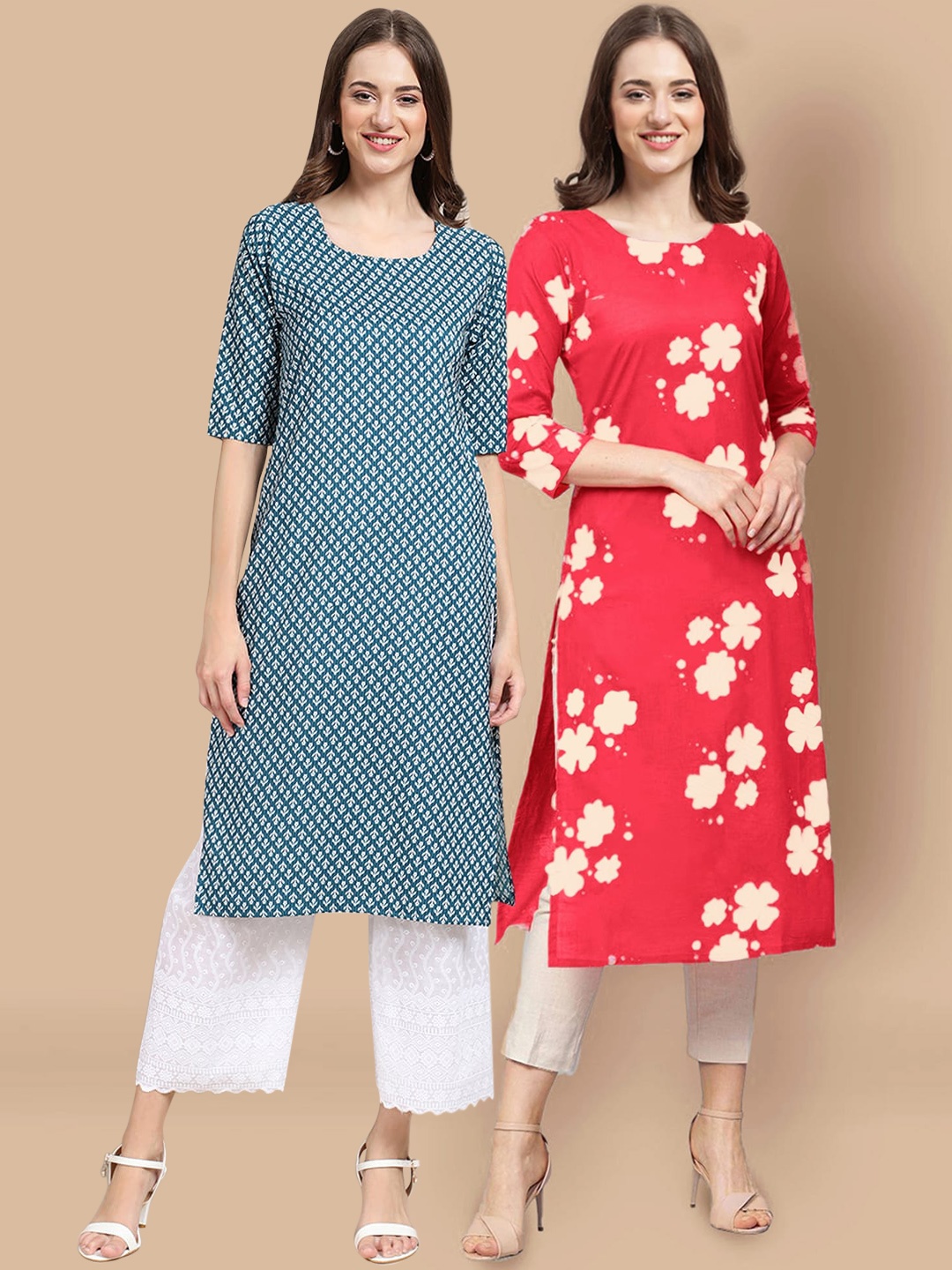 

7Threads Women Pack of 2 Crepe Kurta, Blue