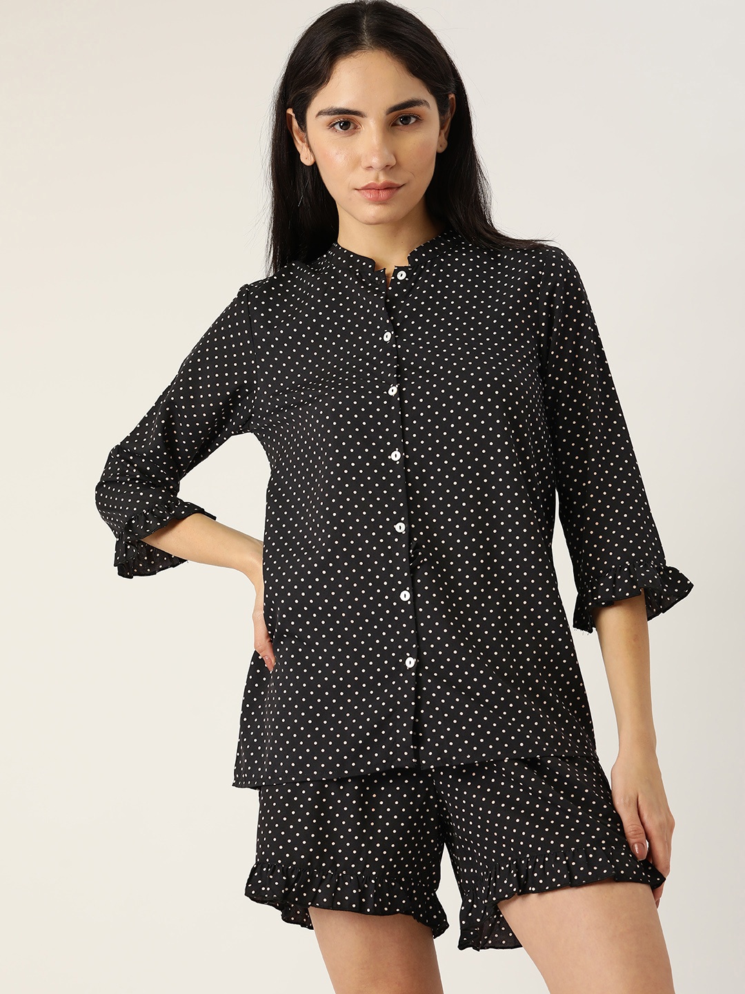

ETC Women Navy Blue & White Printed Night suit