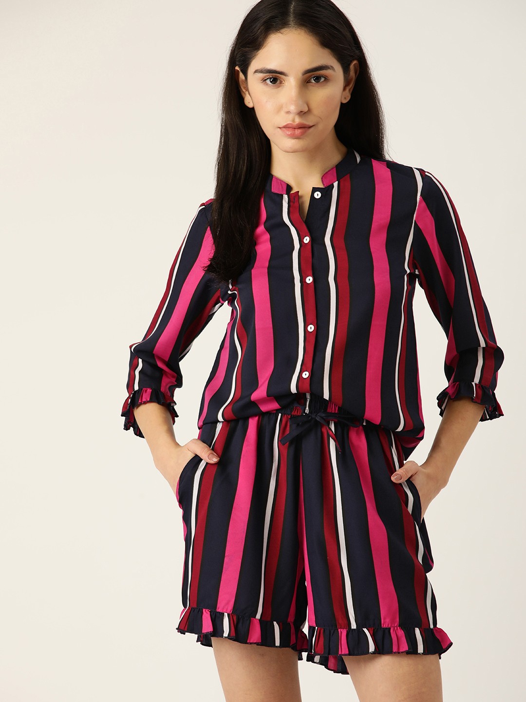 

ETC Women Black & Pink Striped Night suit
