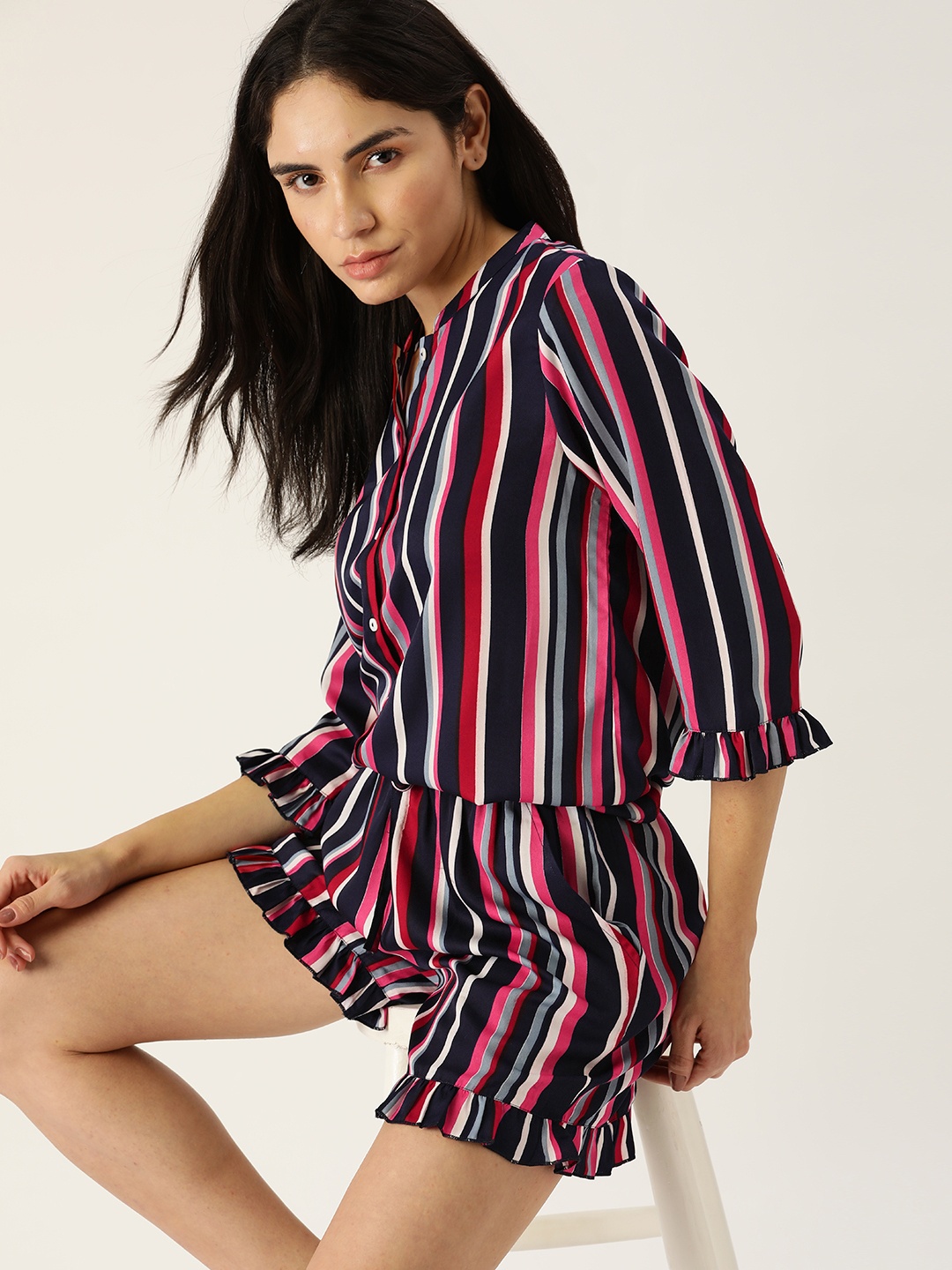 

ETC Women Multicoloured Striped Night suit, Multi