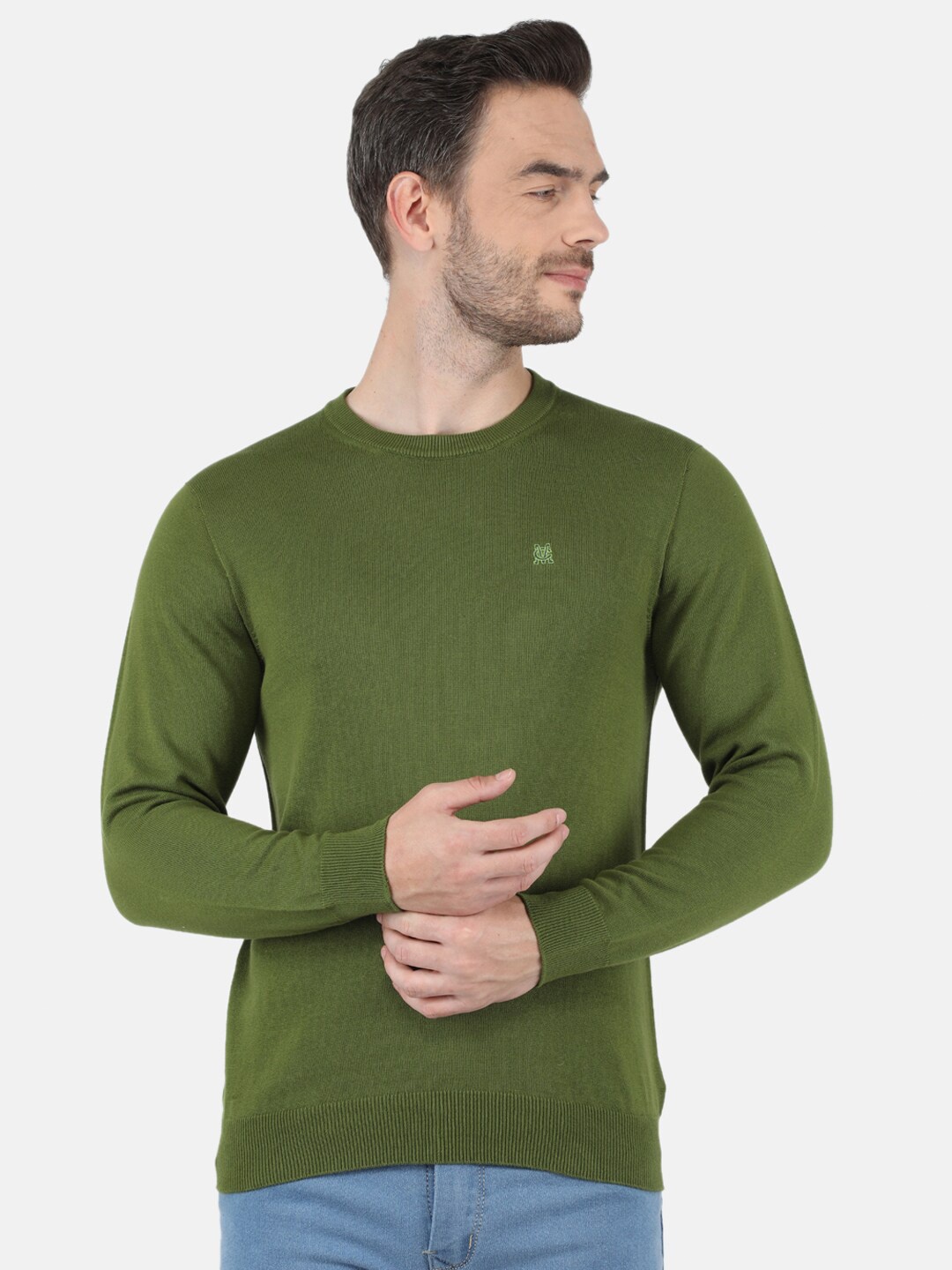 

Monte Carlo Men Olive Green Solid Pullover Sweater