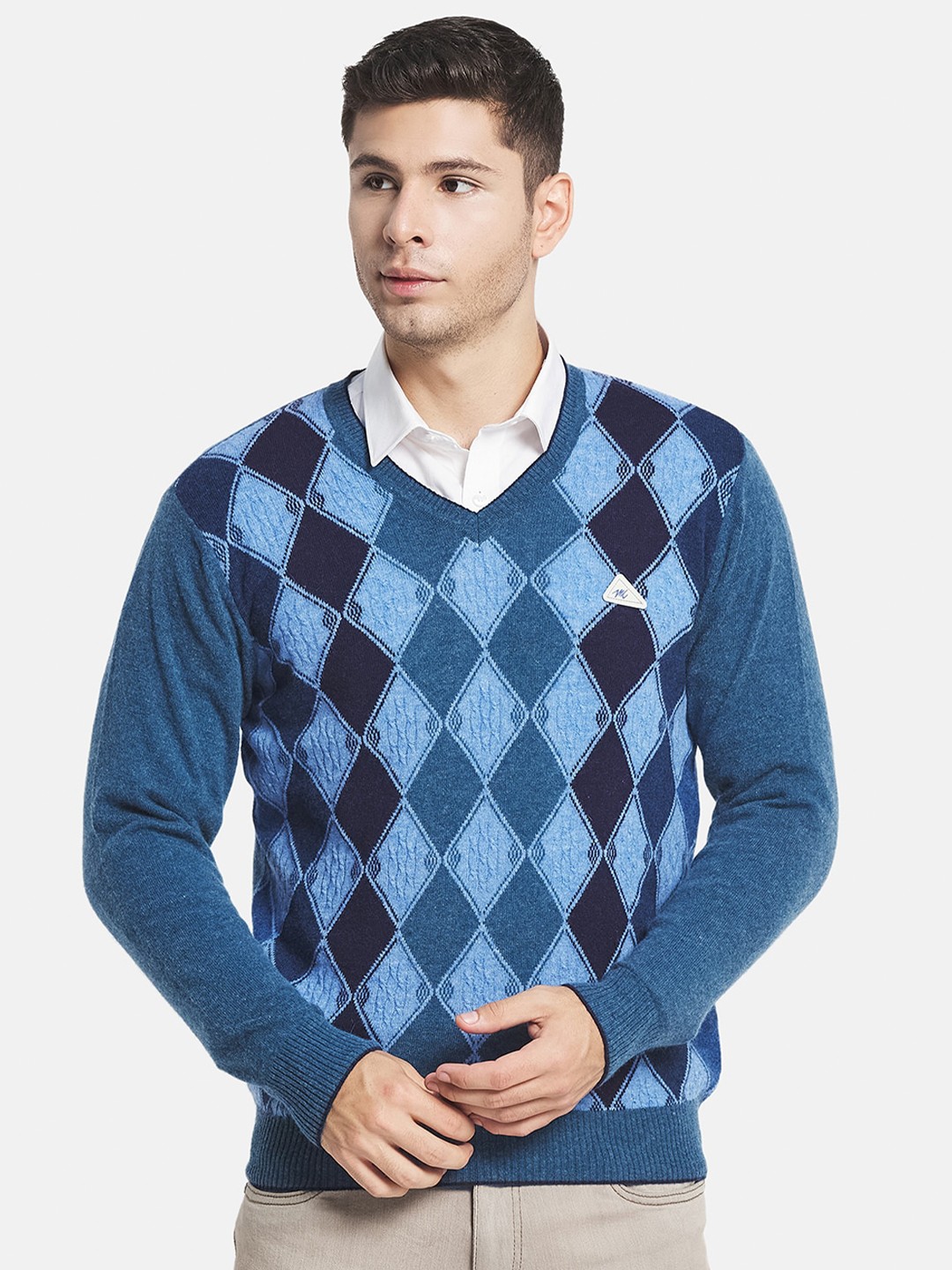 

Monte Carlo Men Blue Coloured Blocked Self Design Pullover