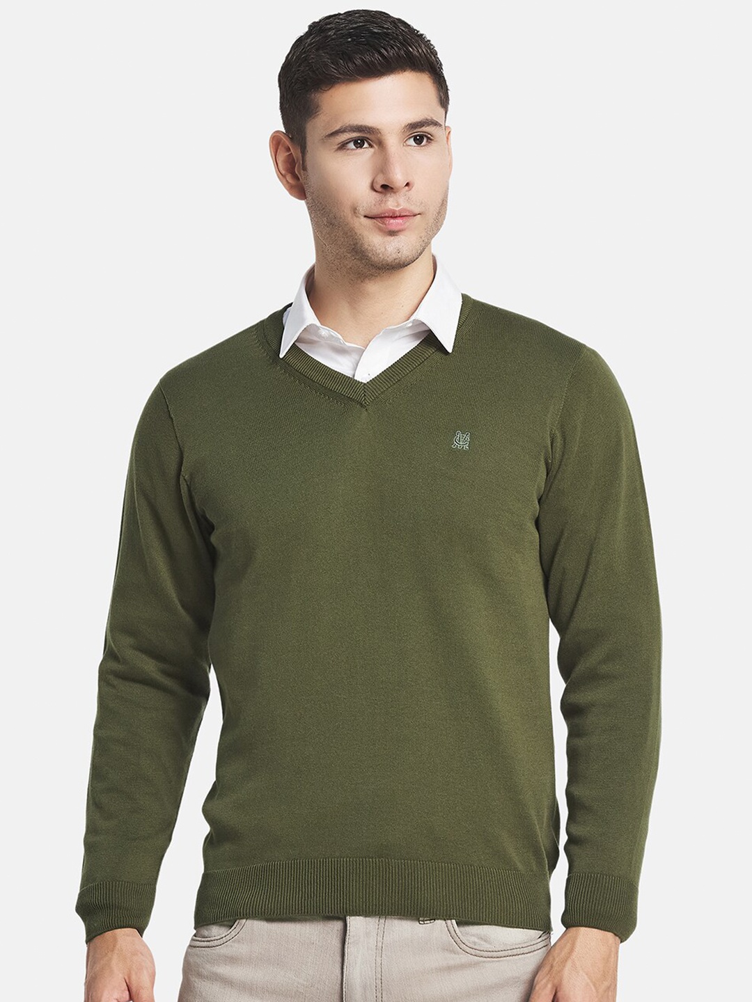 

Monte Carlo Men Olive Green Solid Pullover