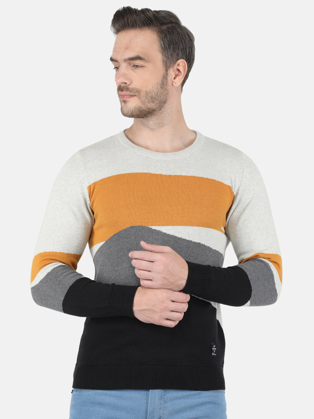

Monte Carlo Men Black & Orange Colourblocked Pullover