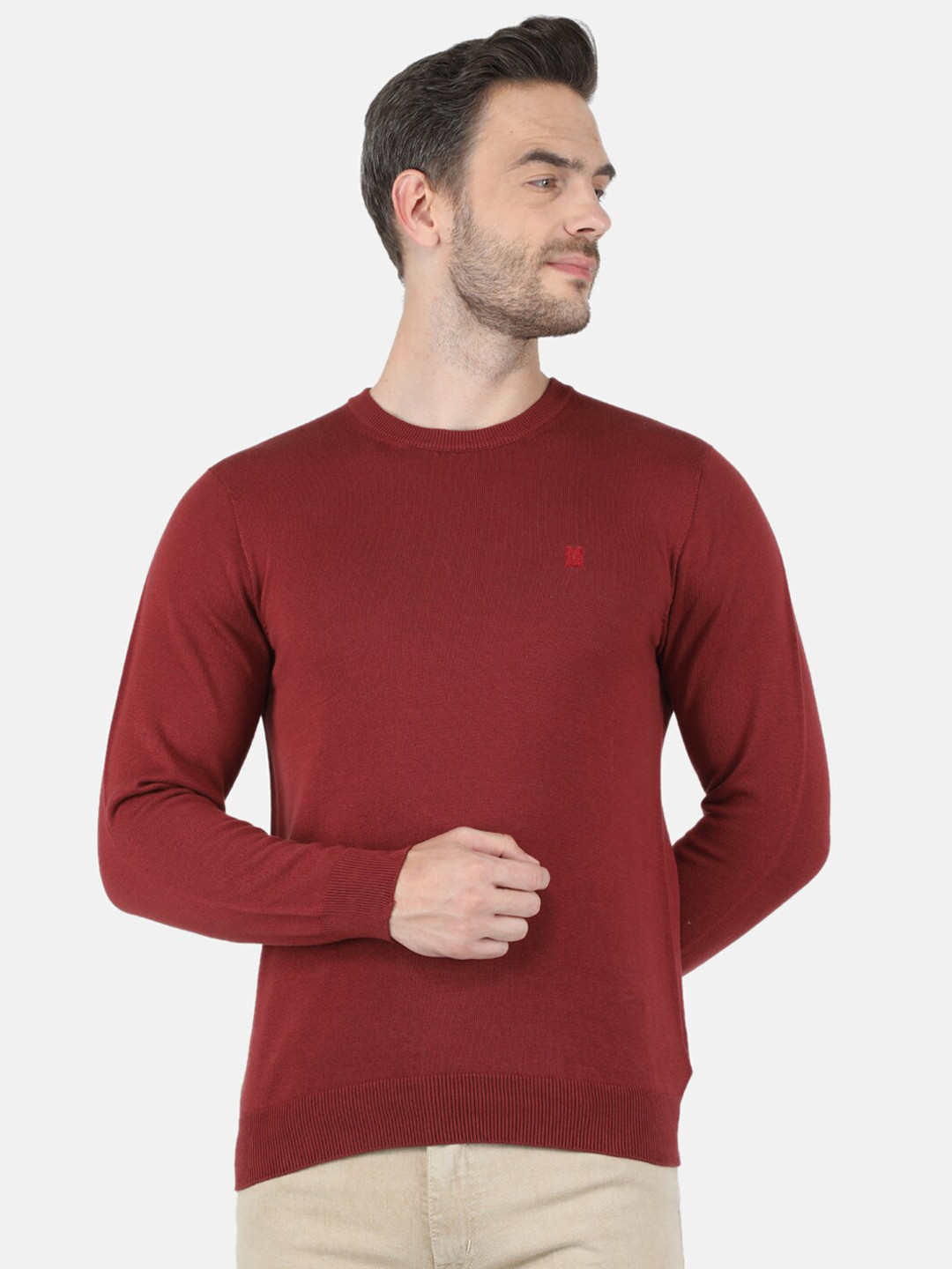 

Monte Carlo Men Maroon Solid Cotton Pullover