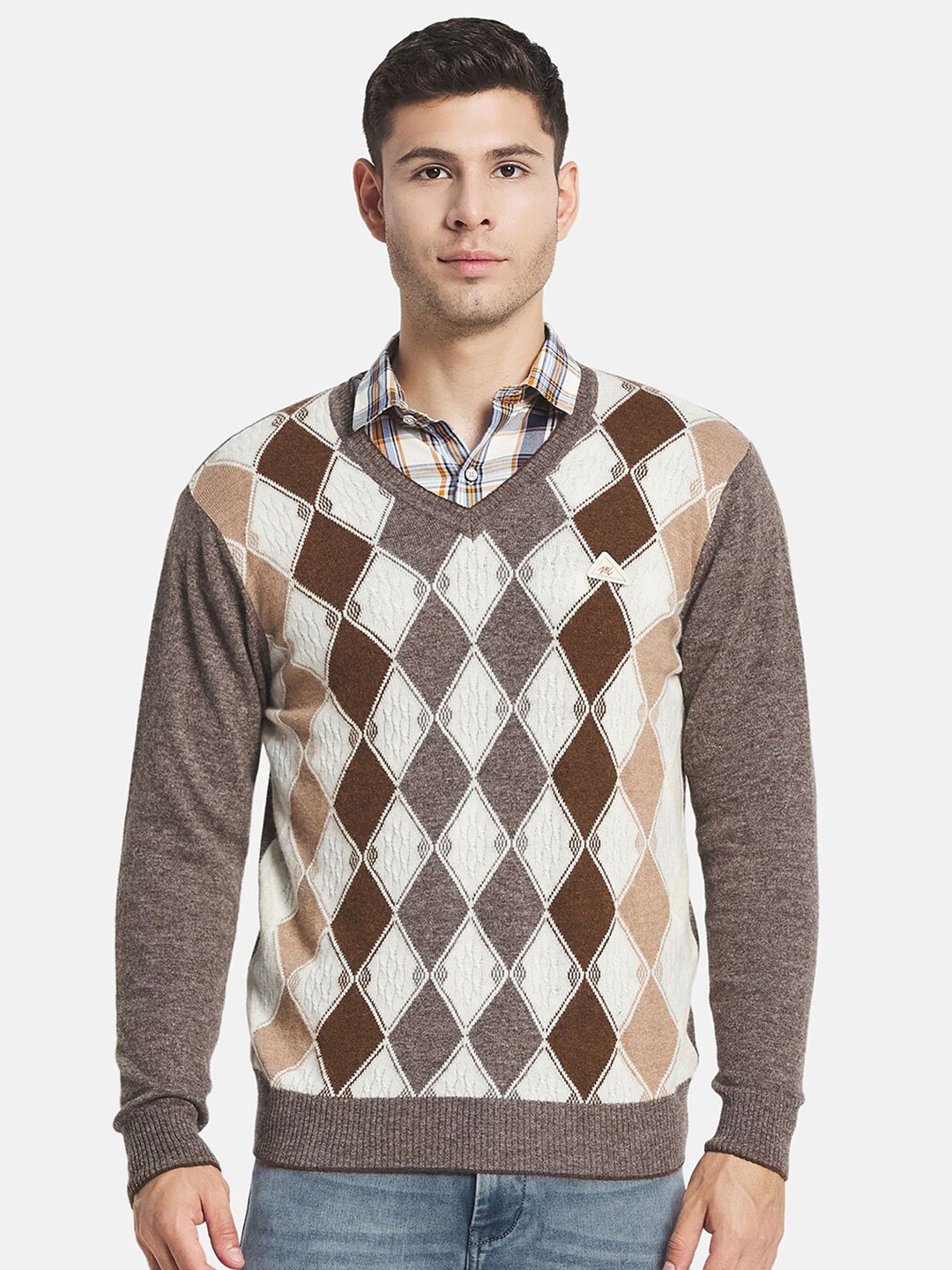 

Monte Carlo Men Brown & White Checked Pullover