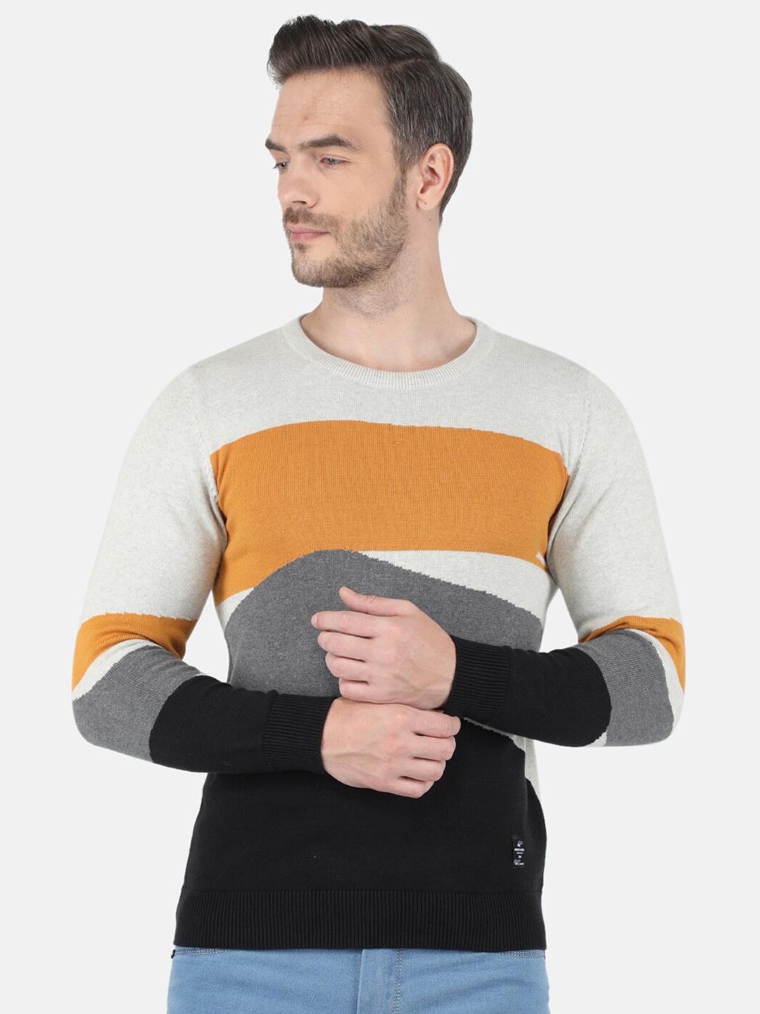 

Monte Carlo Men Black & White Colourblocked Pullover