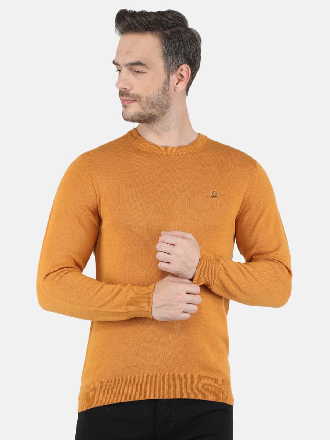 

Monte Carlo Men Orange Solid Cotton Round Neck Pullover