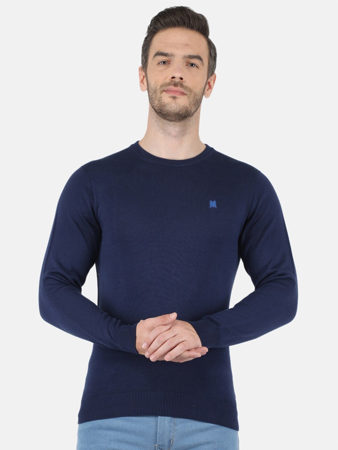 

Monte Carlo Men Blue Solid Round Neck Pullover