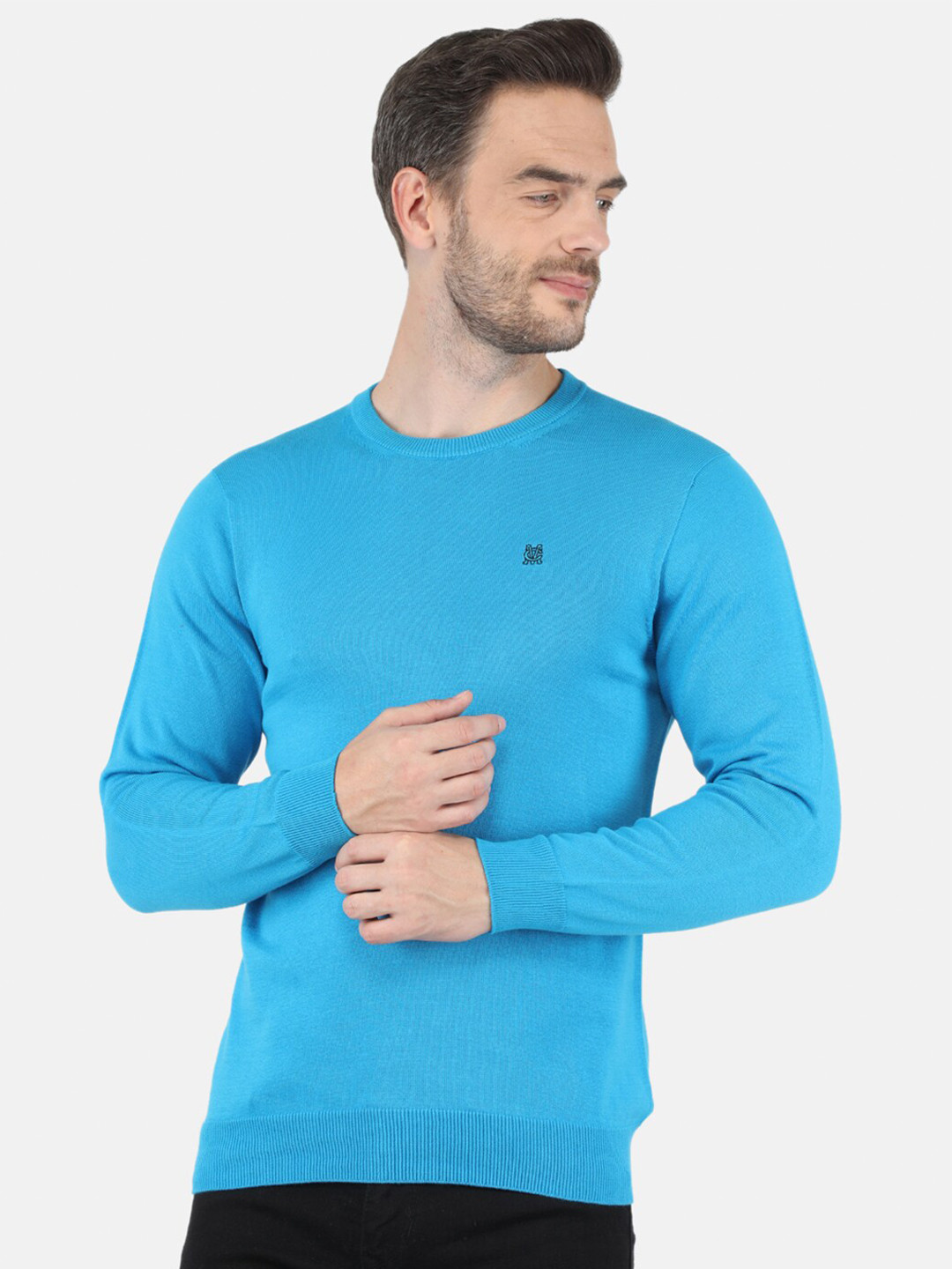 

Monte Carlo Men Blue Solid Cotton Round Neck Pullover