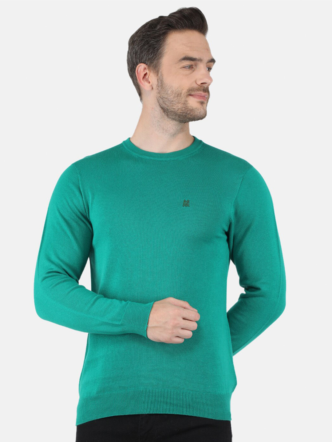 

Monte Carlo Men Sea Green Solid Full Sleeves Pullover Sweater