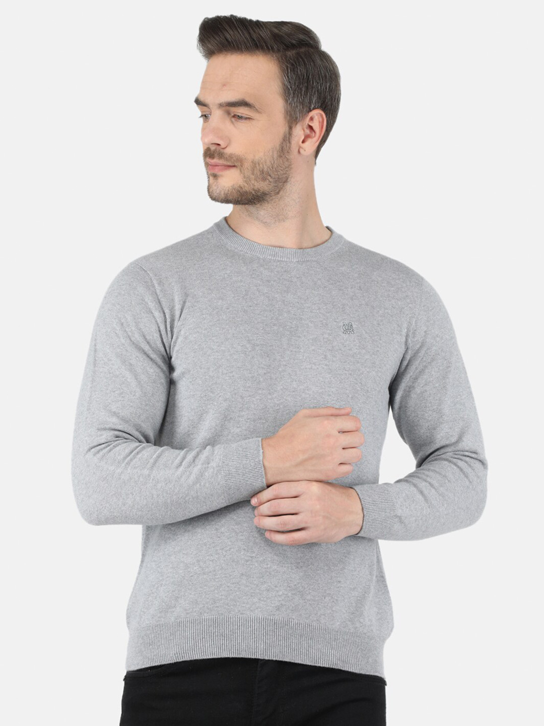 

Monte Carlo Men Grey Solid Cotton Round Neck Pullover