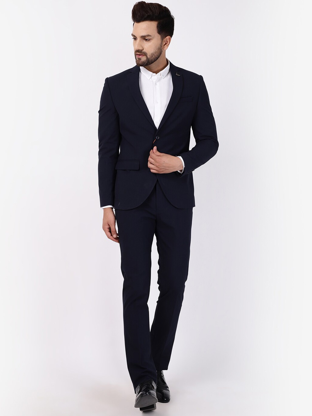 

Blackberrys Men Navy Blue Solid Single-Breasted Slim-Fit Two-Piece Suit