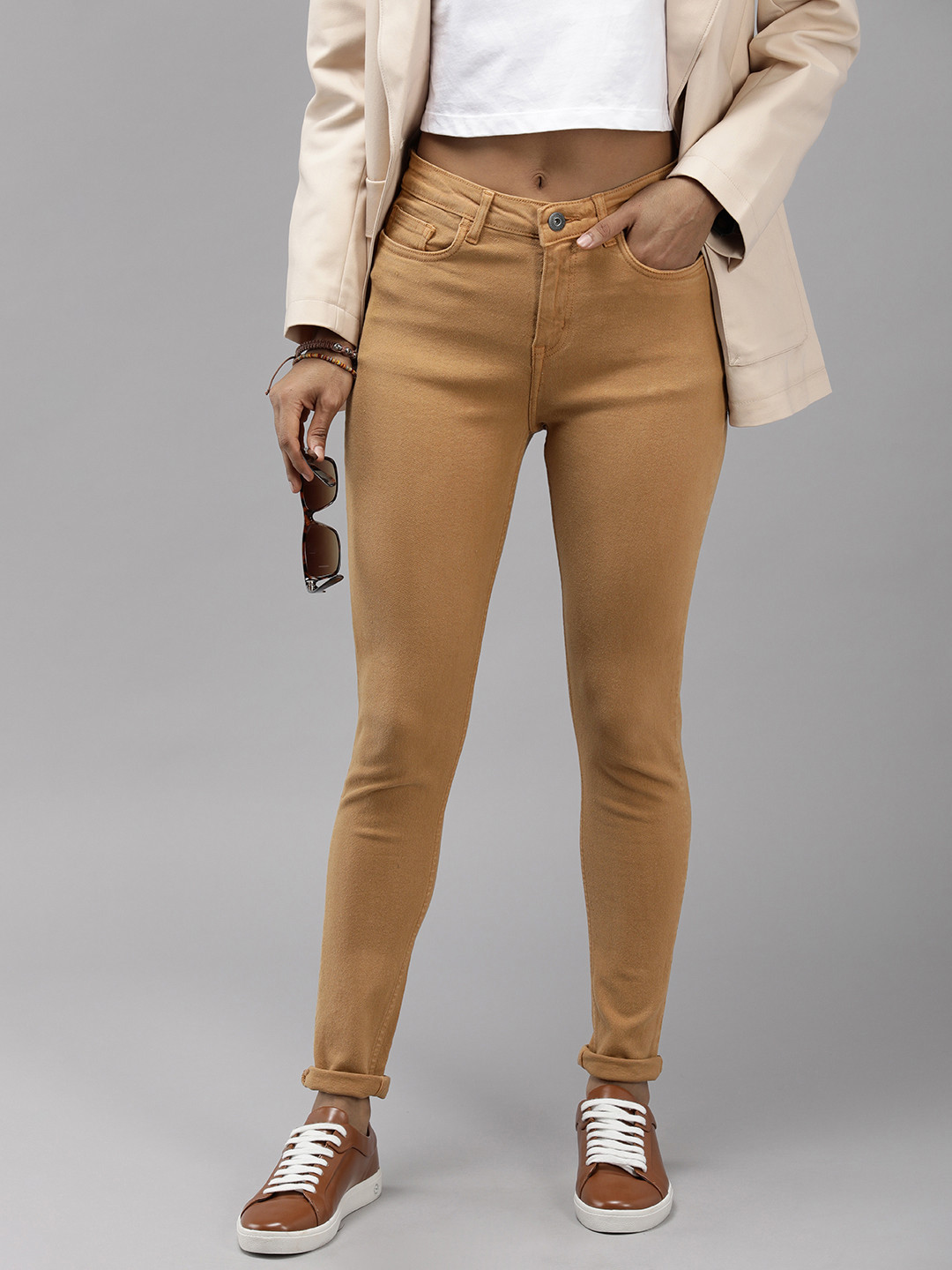 

The Roadster Life Co. Women Super Skinny Fit High-Rise Stretchable Jeans, Khaki
