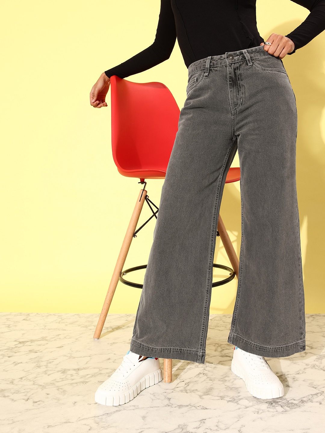

The Roadster Lifestyle Co. Women Wide Leg High-Rise Jeans, Grey