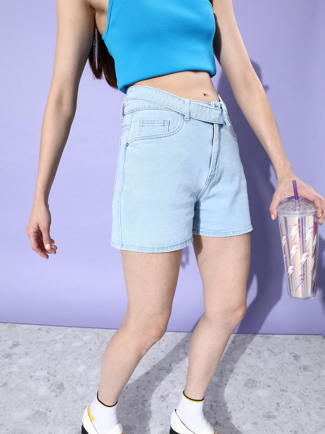 

The Roadster Life Co. Women High-Rise Belted Cargo Shorts, Blue