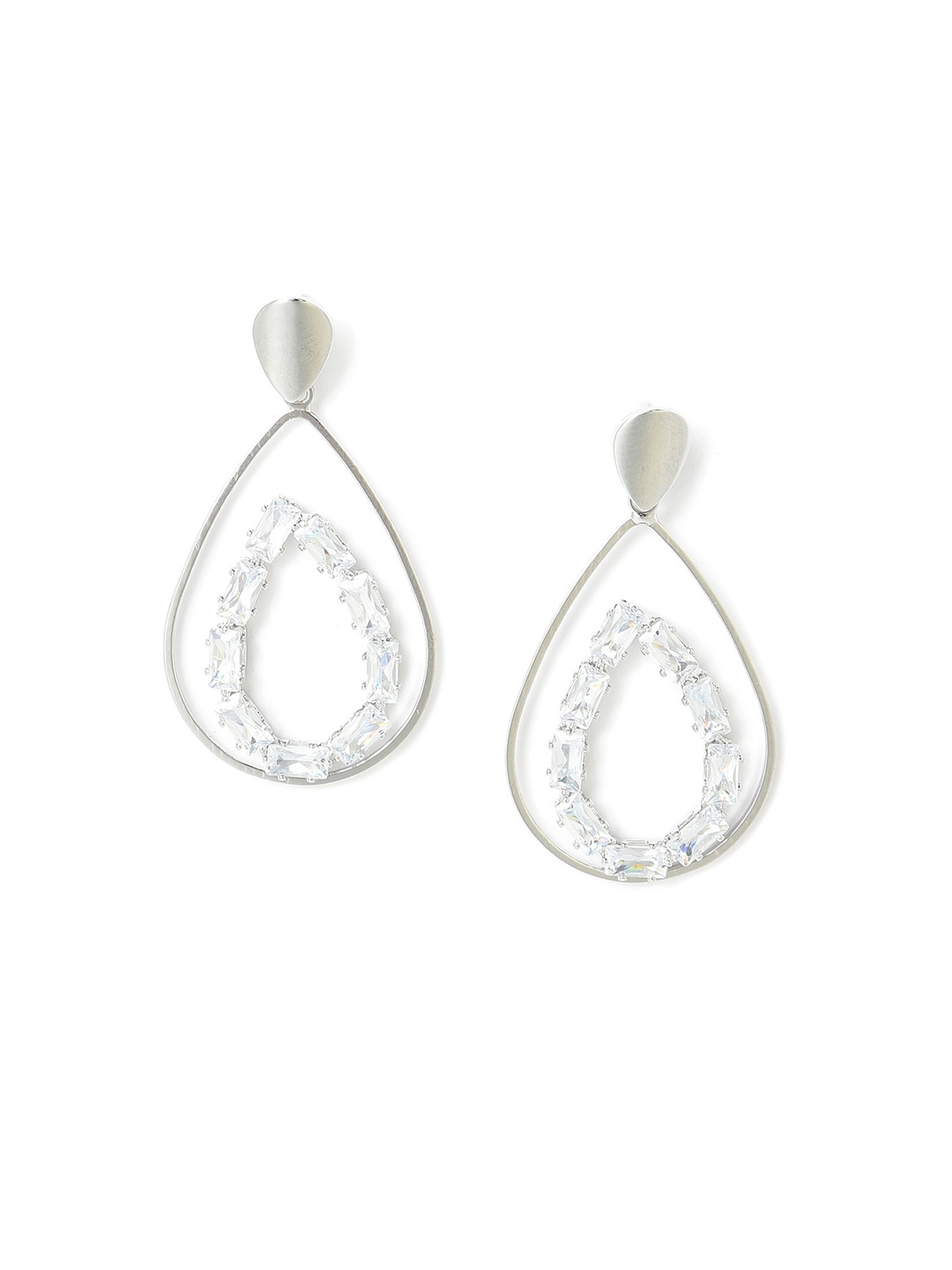 

W Women Silver-Toned Teardrop Shaped Drop Earrings