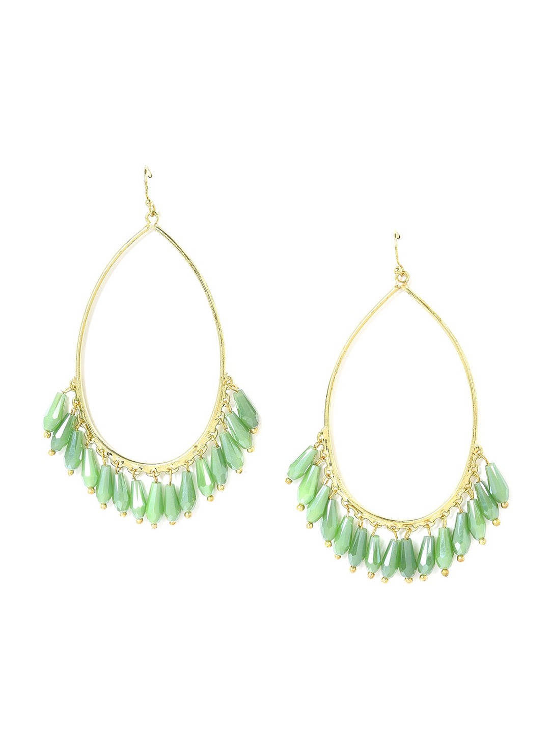 

W Women Green Teardrop Shaped Drop Earrings