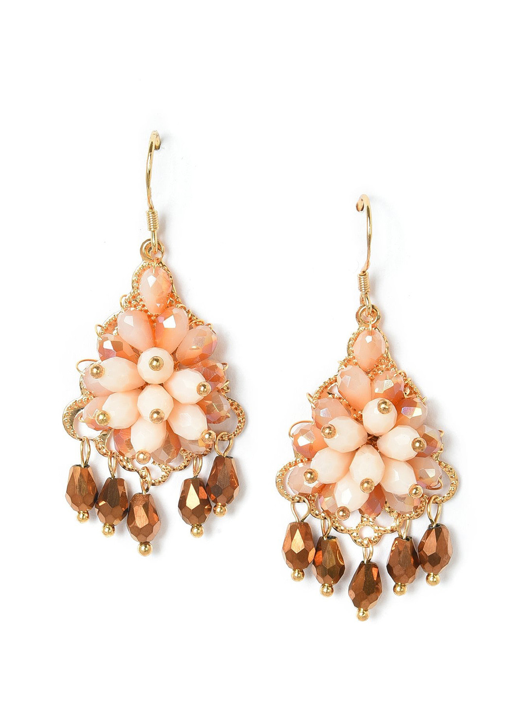 

W Gold-Toned & Beige Teardrop Shaped Drop Earrings