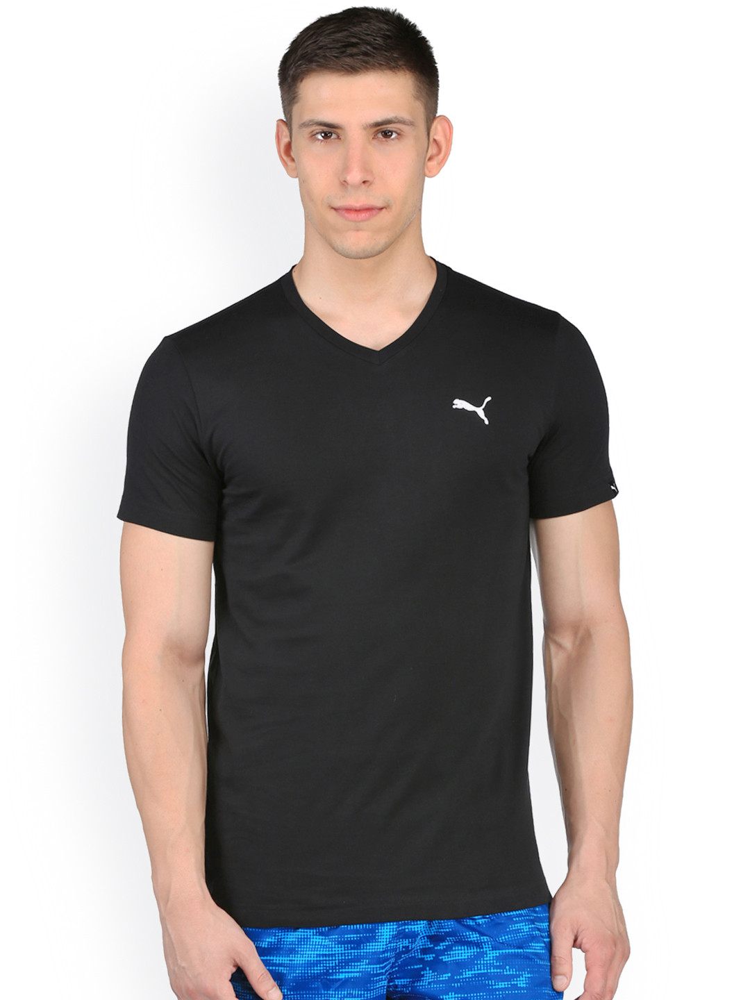 

PUMA Men Black Solid V-Neck Slim Fit T-shirt