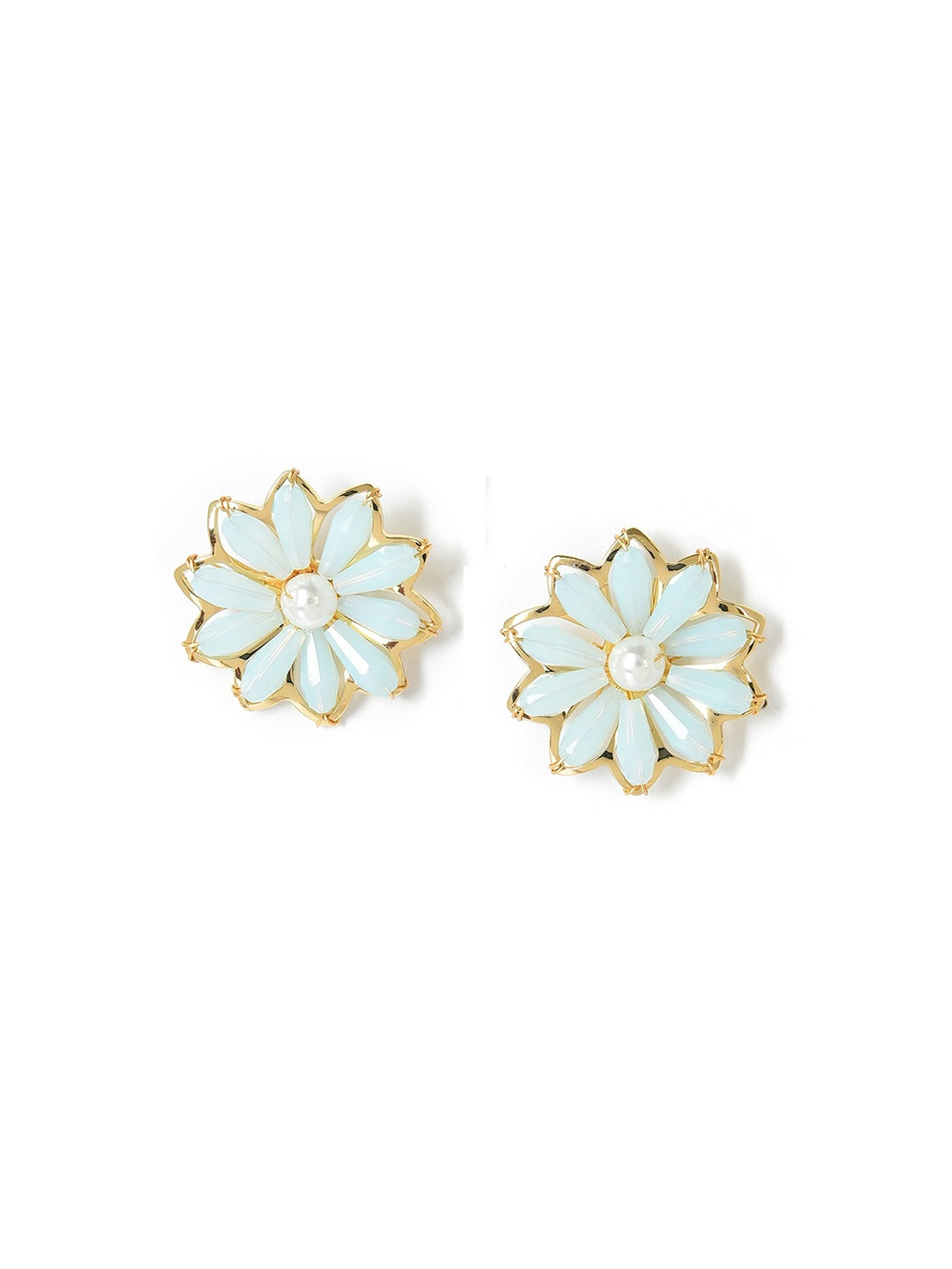 

W Gold-Toned & Blue Floral Studs Earrings