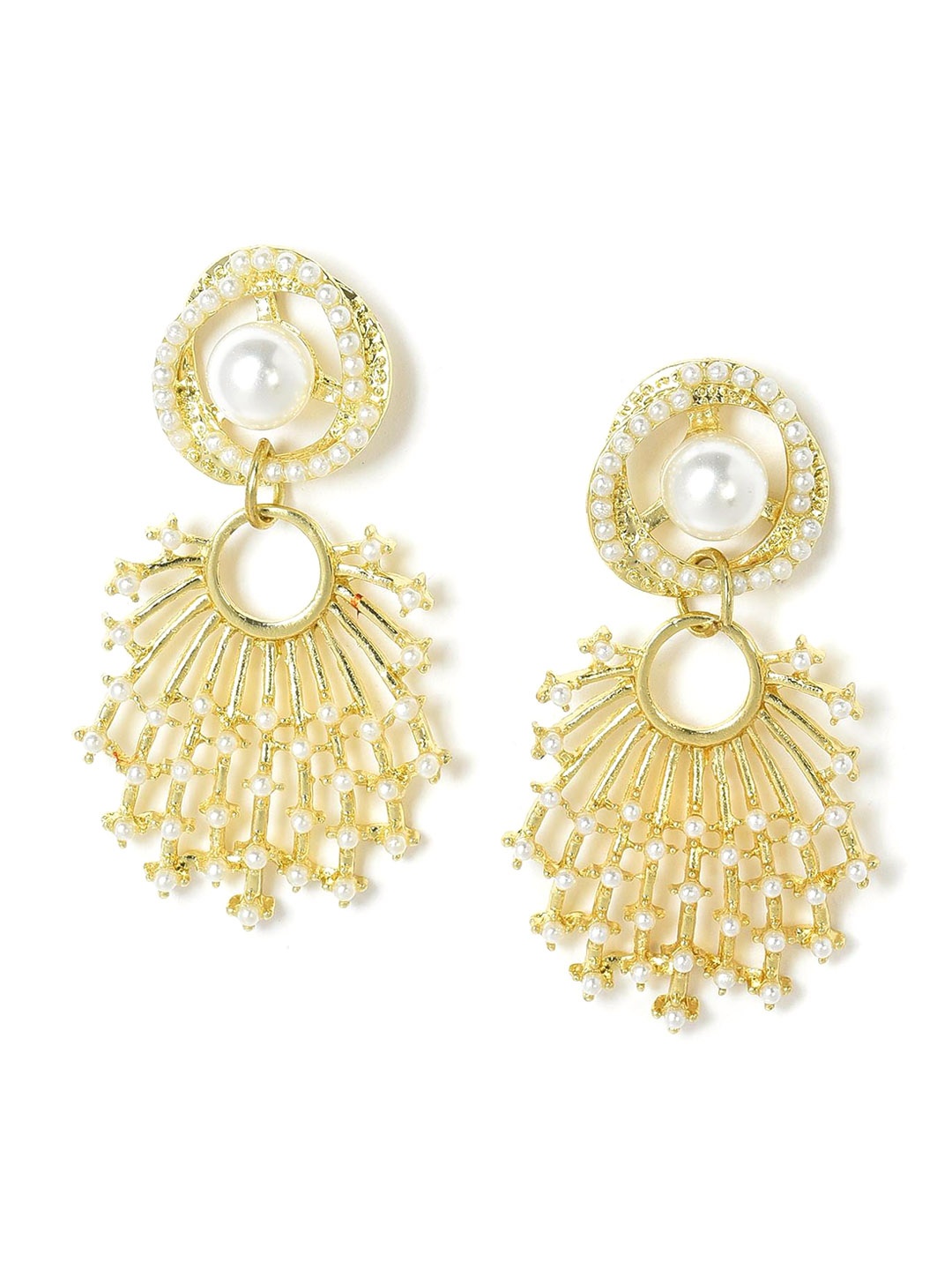 

W Gold-Toned & White Circular Drop Earrings