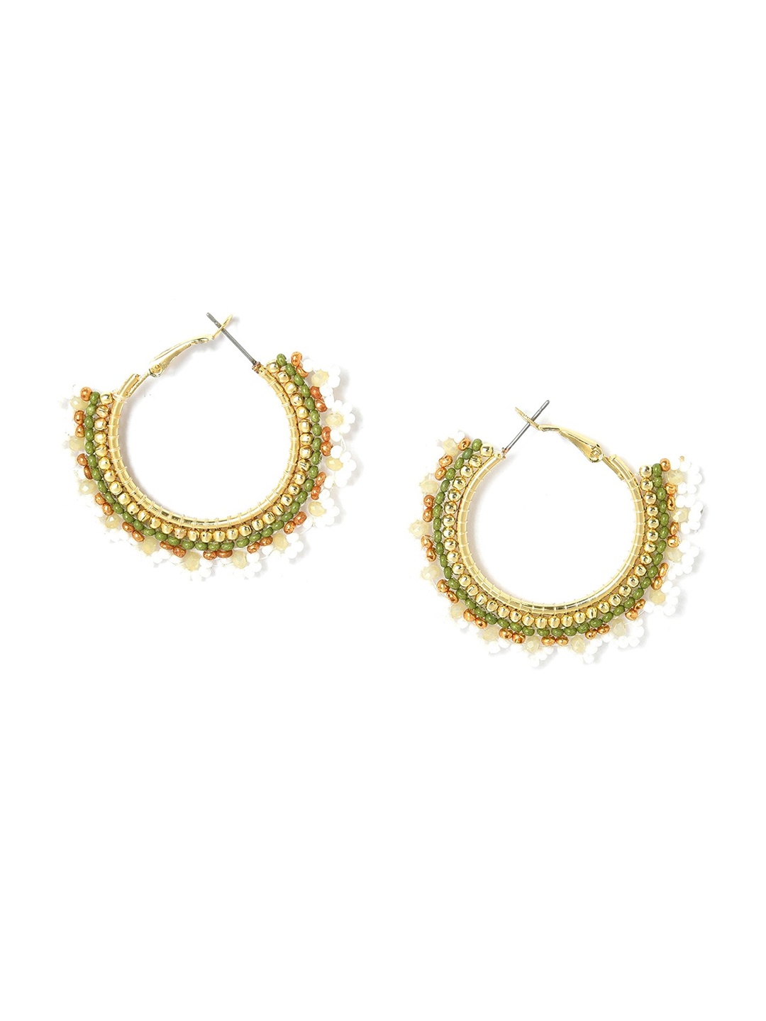 

W Gold-Toned & Green Circular Hoop Earrings