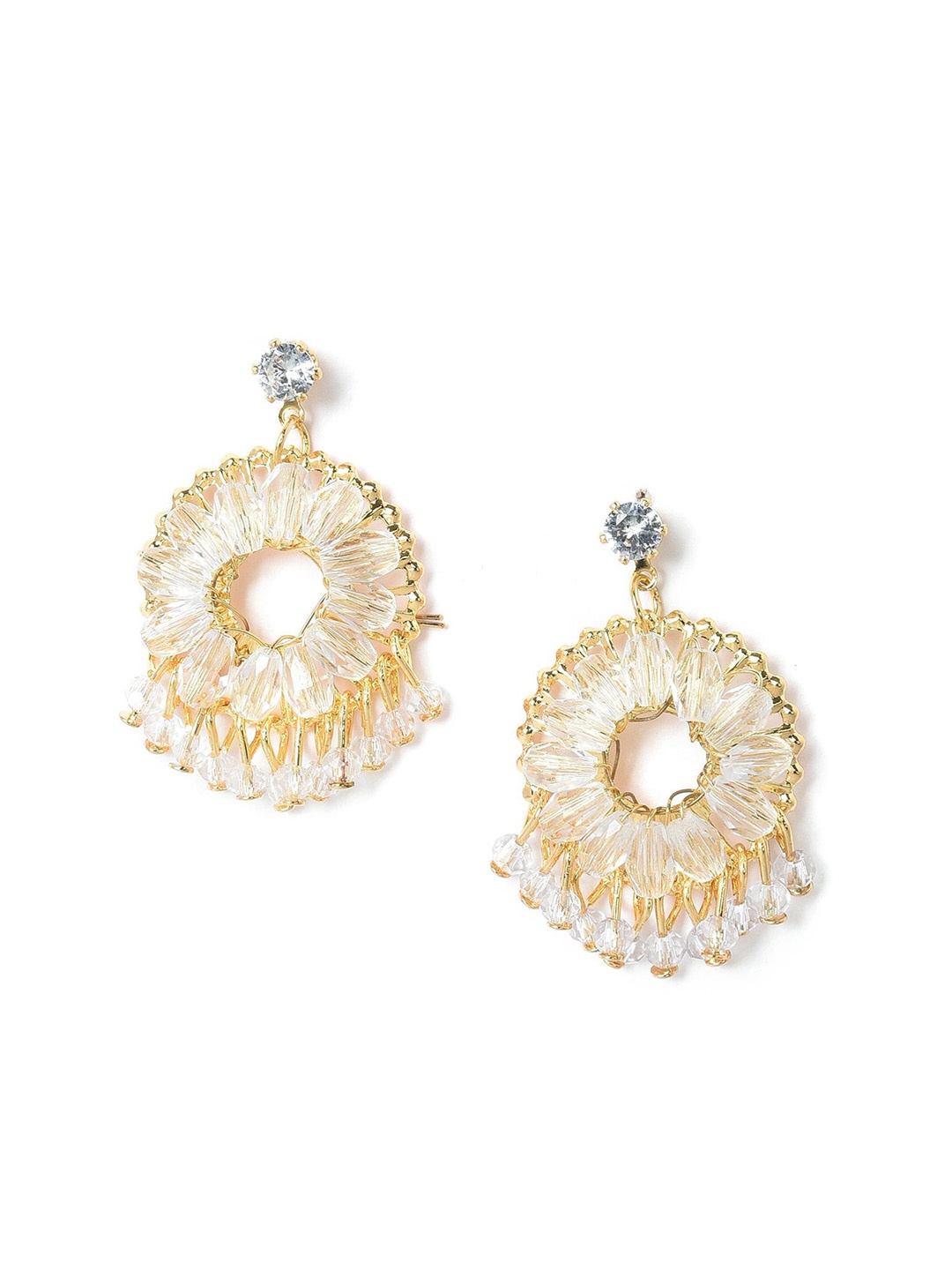 

W Gold-Toned & White Circular Drop Earrings