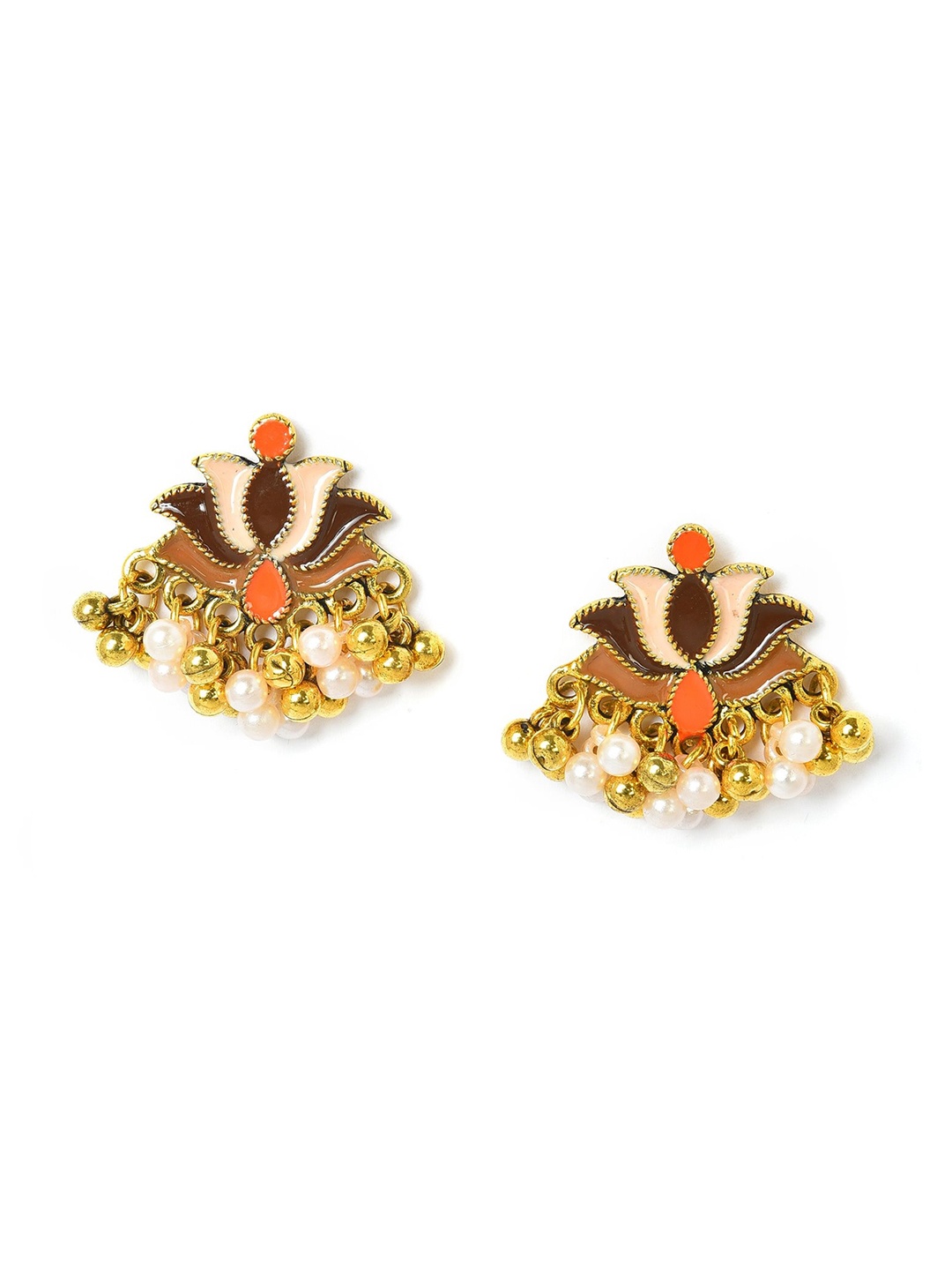 

W Gold-Toned Brown & White Floral Studs Earrings