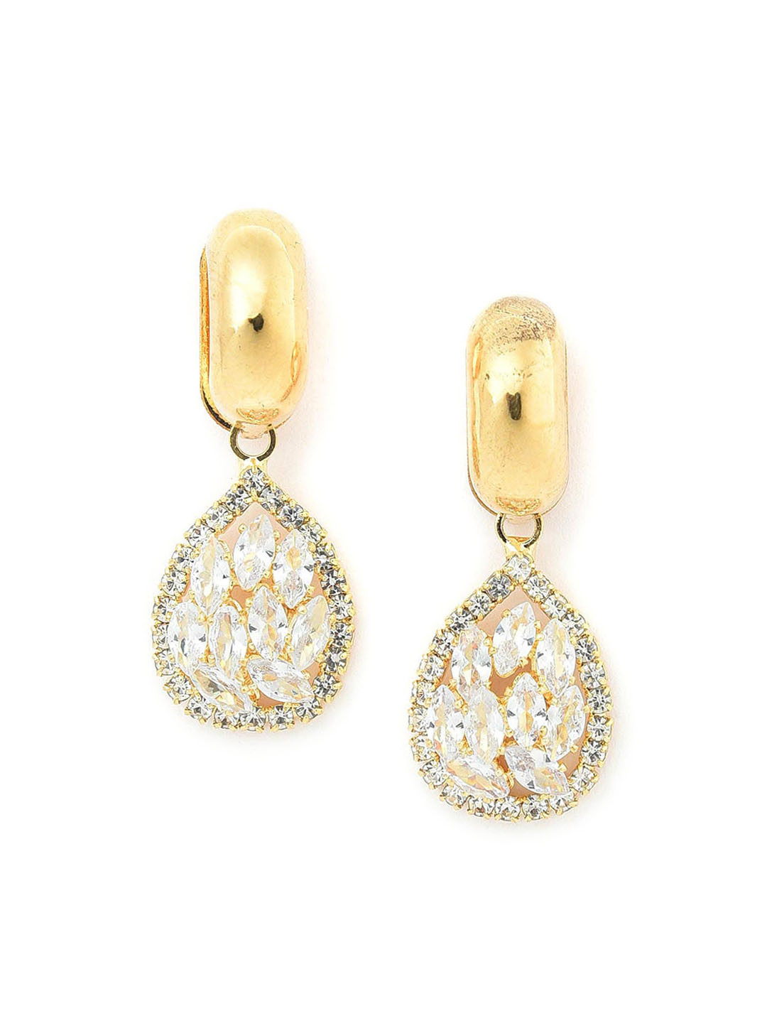 

W Gold & White Teardrop Shaped Drop Earrings