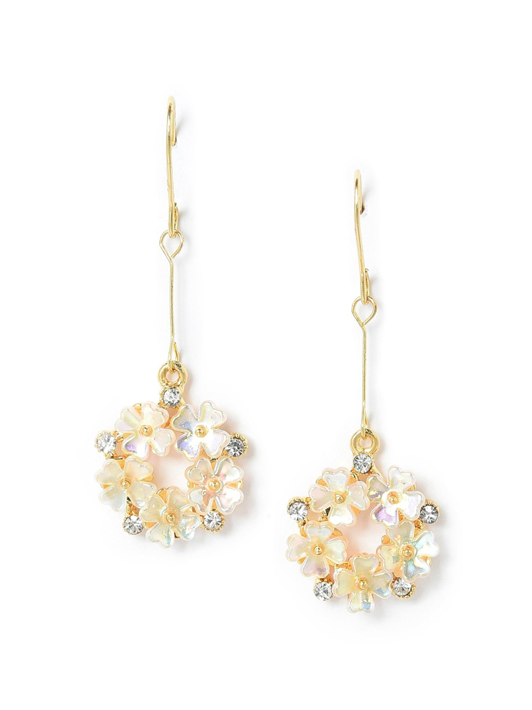 

W Gold and White Toned Floral Drop Earrings