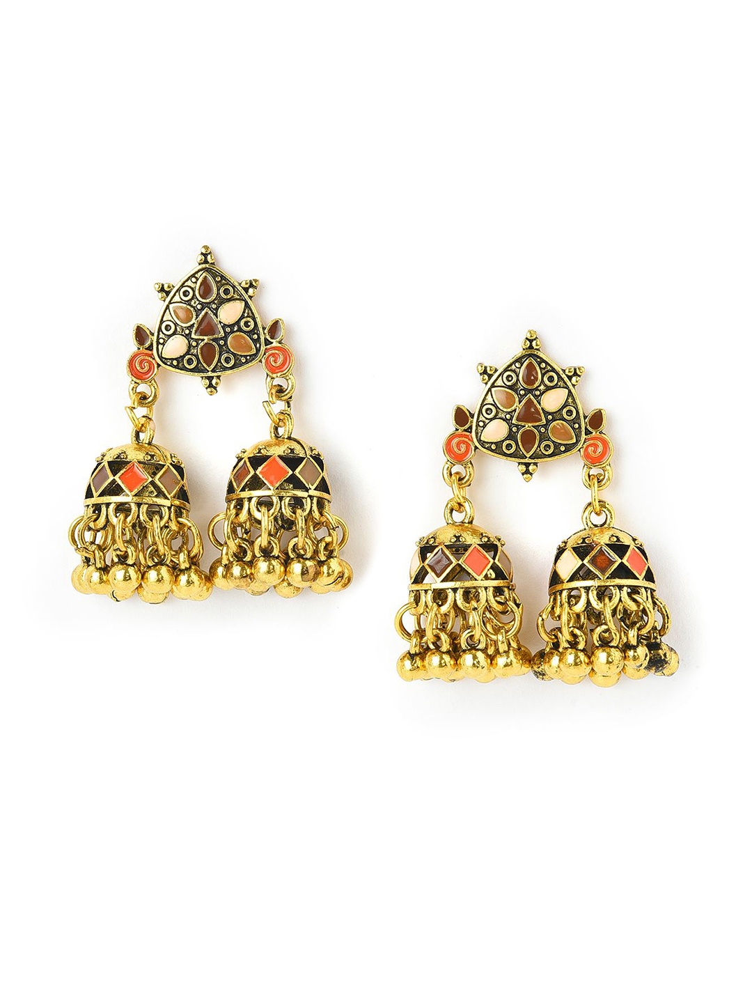 

W Gold-Toned & Brown Dome Shaped Jhumkas Earrings