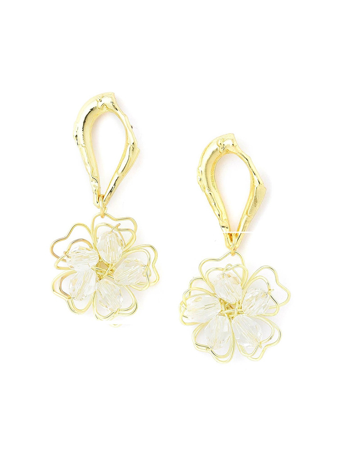 

W White & Gold-Toned Floral Drop Earrings