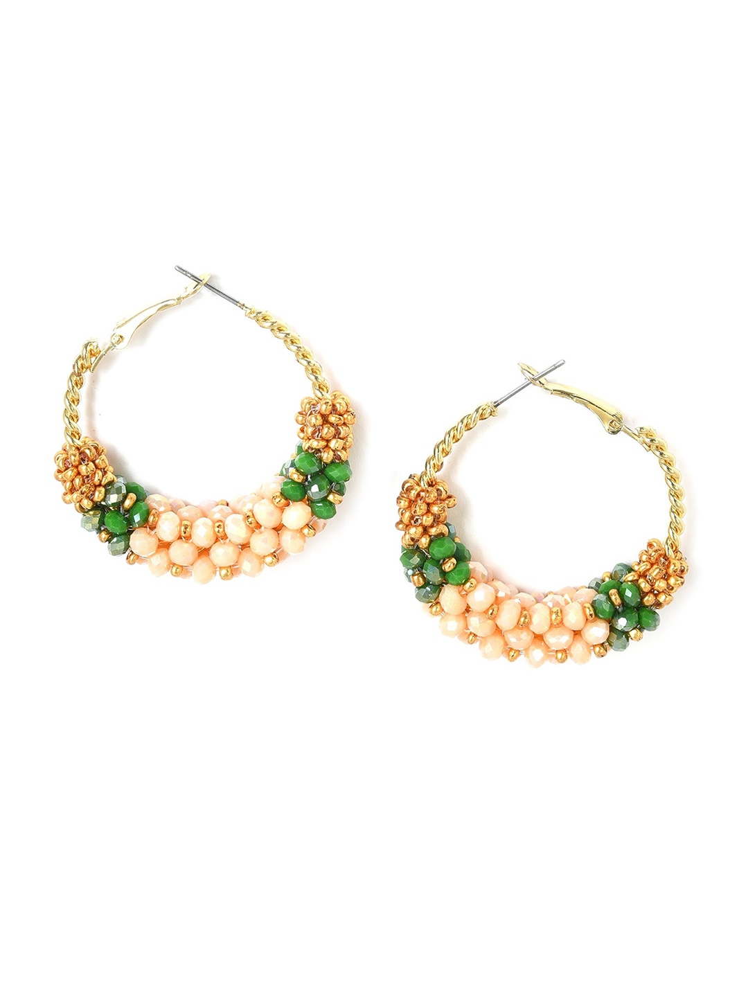 

W Gold-Toned & Green Circular Hoop Earrings