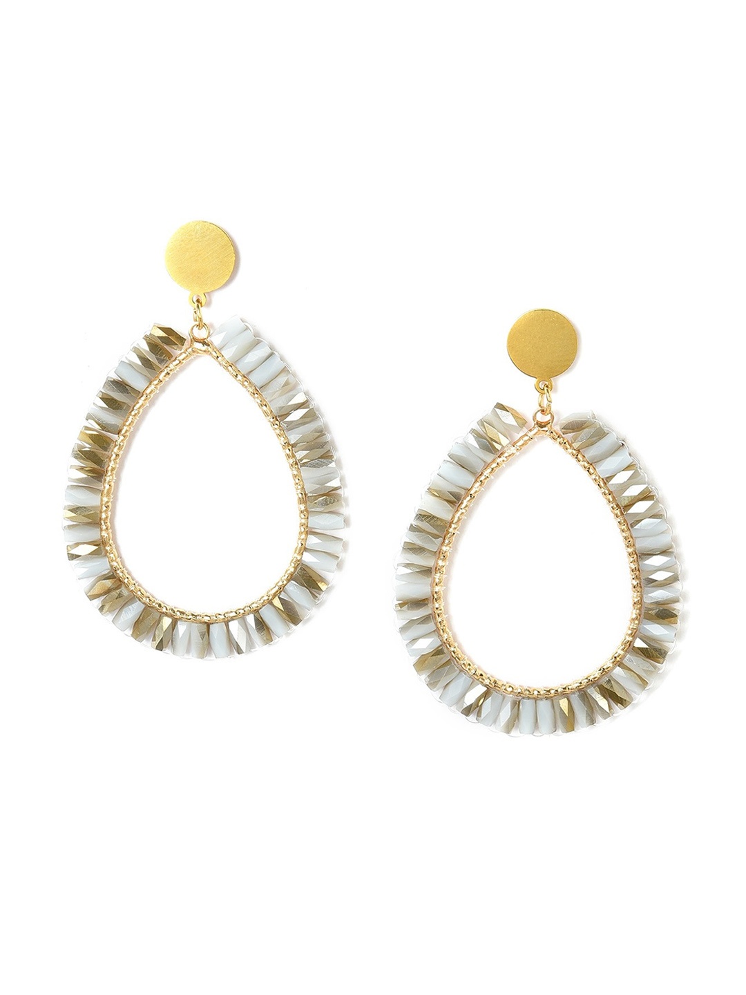 

W Gold-Toned & White Teardrop Shaped Drop Earrings