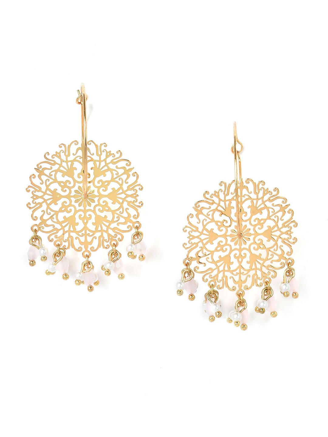 

W Women Gold-Toned & White Circular Alloy Drop Earrings