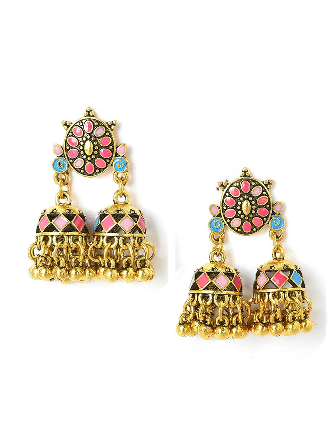 

W Multicoloured Dome Shaped Jhumkas Earrings, Multi
