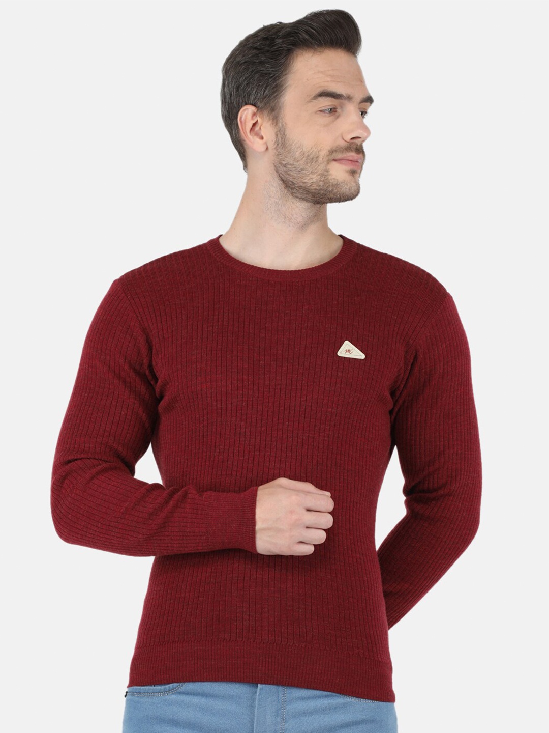 

Monte Carlo Men Maroon Ribbed Round Neck Pullover