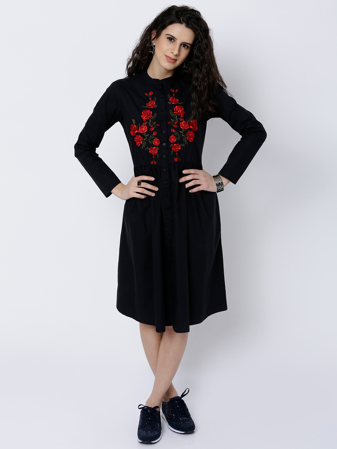 

Tokyo Talkies Women Black Self-Design A-Line Dress